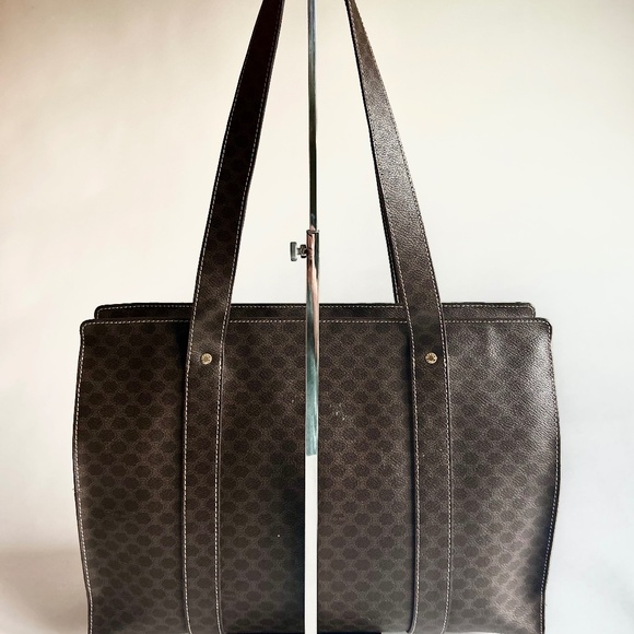 Celine Macadam Brown Tan Genuine Leather Hand Bag Shoulder Bag Business Bag - Picture 7 of 16